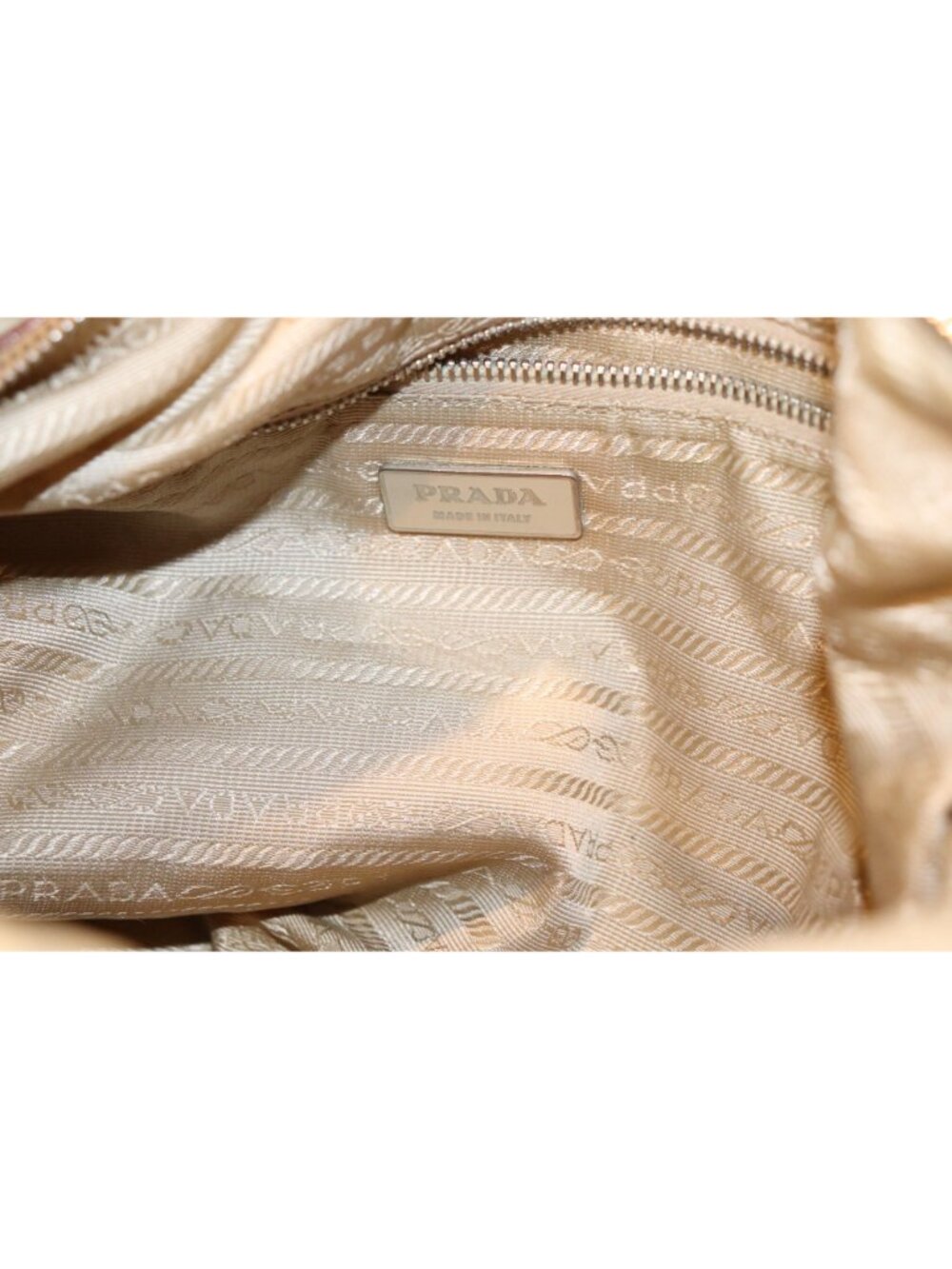 Prada Tessuto Beige Nylon & Patent Leather Hobo Shoulder Bag with COA - Picture 11 of 11